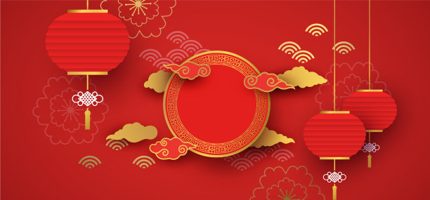 红色和金色剪纸中国背景模板图片下载