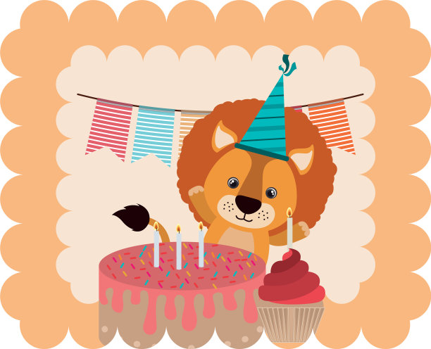 生日卡和狮子帽派对图片下载