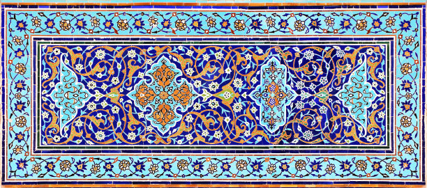 传统波斯马赛克墙壁花卉装饰细节图片下载