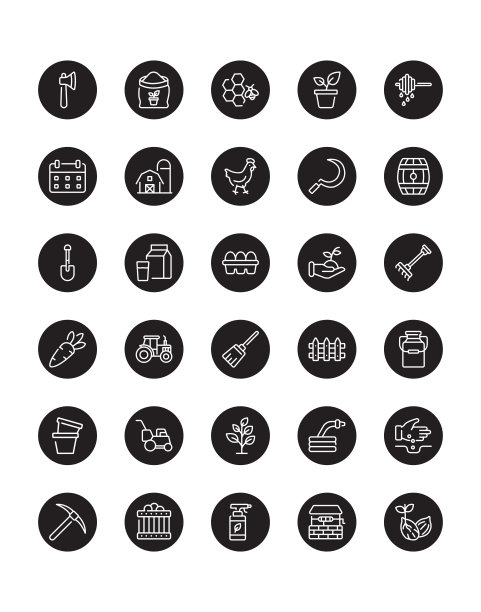 农场图标设置30孤立的白色背景图片下载