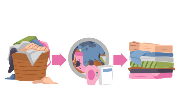 脏衣服堆在洗衣篮里。洗衣房洗涤插图孤立在白色背景。图片下载