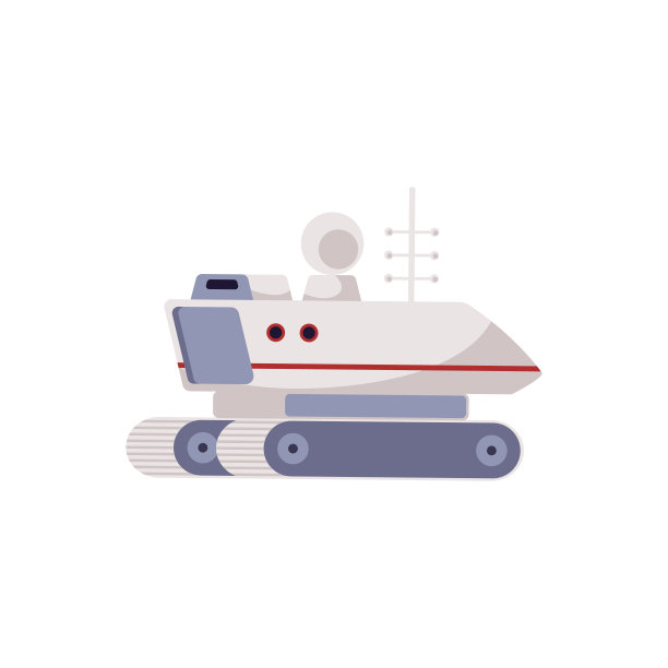 带有天线的未来火星或月球漫游者，白色背景上孤立的平面矢量插图。图片下载