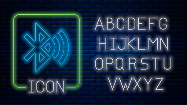 发光的霓虹灯蓝牙连接图标隔离上图片下载