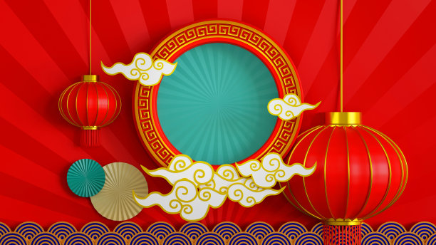 产品展示或贺卡的中式背景，中国节日的亚洲元素，3d渲染。图片下载