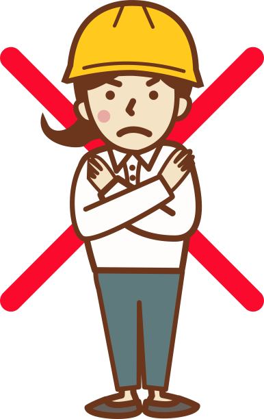 戴着头盔，摆出禁止姿势的女工人。图片下载