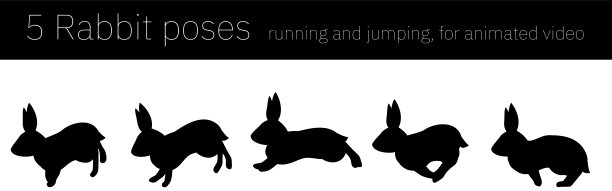 兔子动作动画，奔跑和跳跃，剪影图片下载
