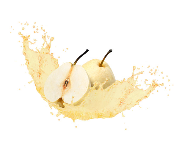 黄色的梨汁溅在白色图片下载