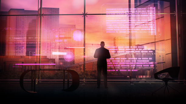 一个男人用虚拟现实面板，3D渲染来写代码。图片下载