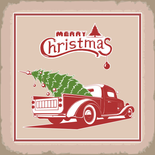 圣诞卡车彩色图像旧卡图片下载