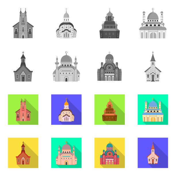 孤立的对象邪教和寺庙标志集图片下载