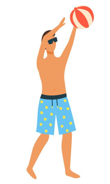 穿蓝色短裤的男人在玩充气球图片下载