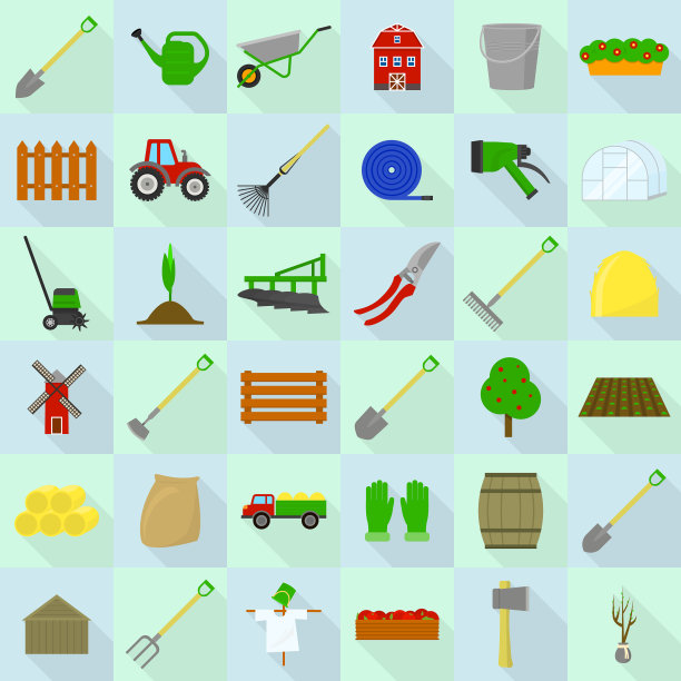 农用设备图标设置平面风格图片下载