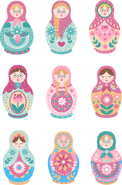 设置可爱的五颜六色的俄罗斯传统筑巢图片下载