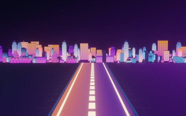 市区，霓虹灯建筑，3d渲染。图片下载