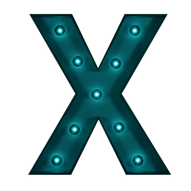 蓝色金属字母X与灯泡图片下载