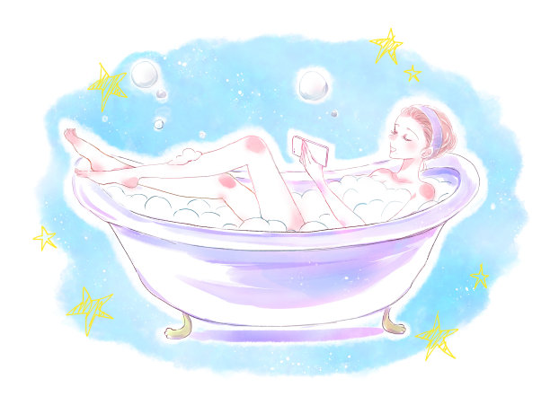 一个女人在浴缸里看智能手机图片下载