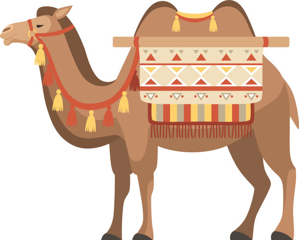 骆驼，两个驼背的沙漠动物，带着缰绳和图片下载