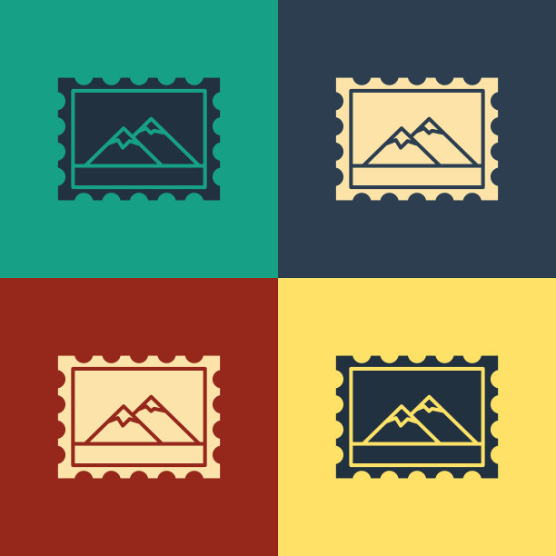 彩色邮票和山的图标孤立在一起图片下载