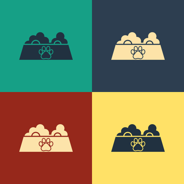 彩色宠物食品碗为猫或狗图标隔离图片下载