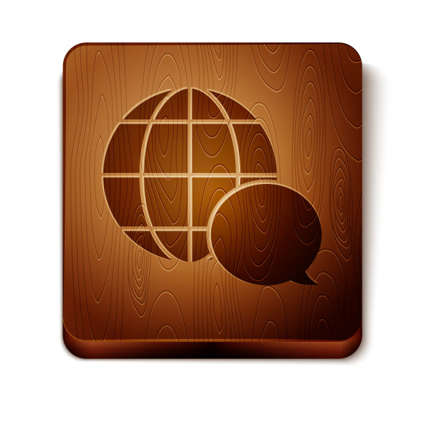 棕色世界地图由语音气泡图标图片下载