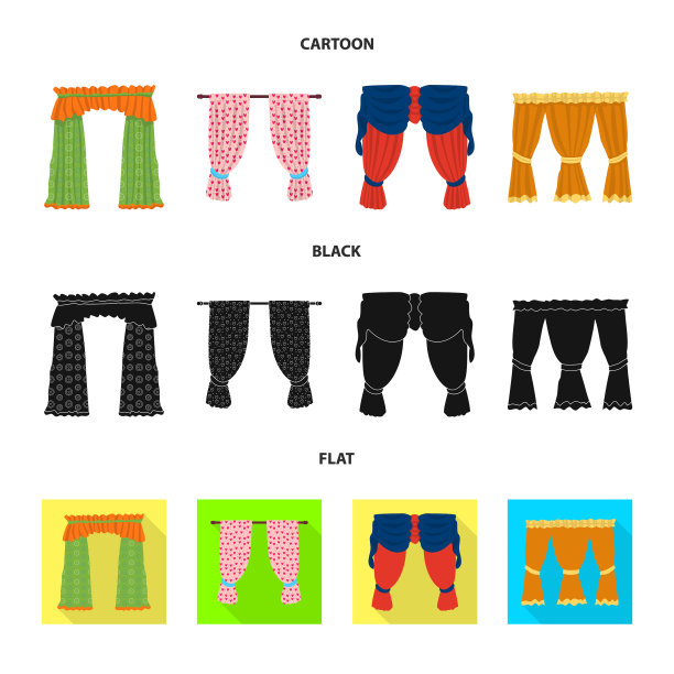 孤立物体窗帘和窗帘符号集图片下载