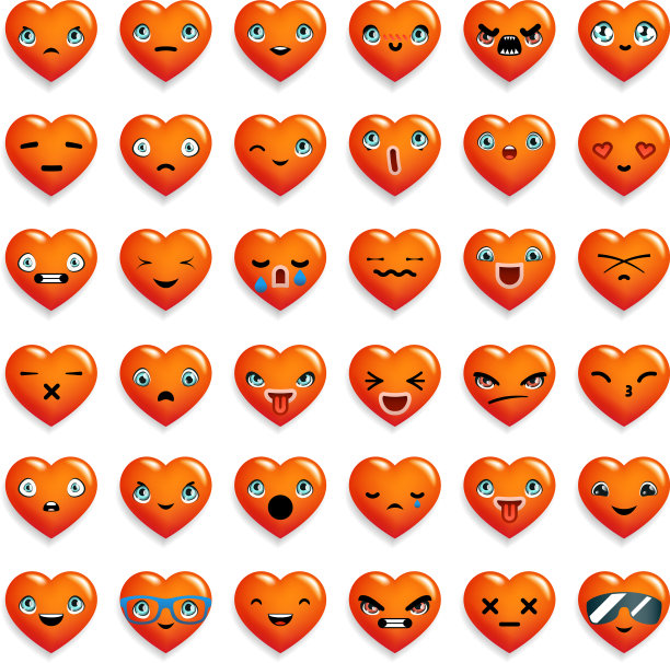 可爱的心聊天表情符号微笑表情图标集图片下载