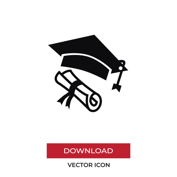 毕业帽文凭图标在现代风格图片下载