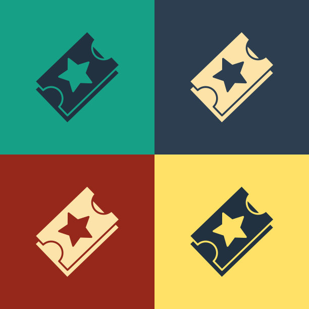 彩色票图标孤立在彩色背景上图片下载