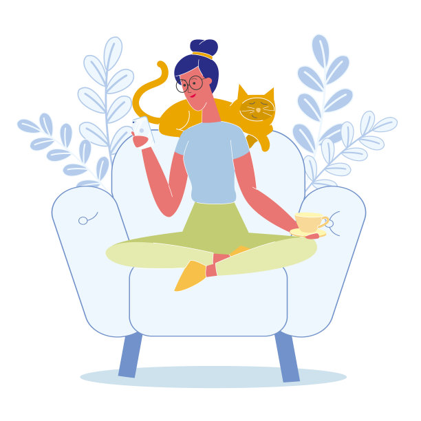 女人放松与猫平图片下载