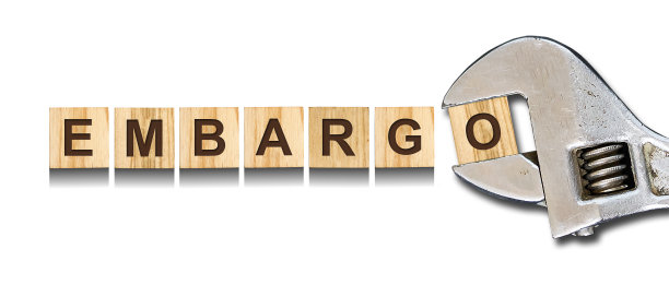 禁运。木块上的字。孤立在白色背景。业务。政治图片下载