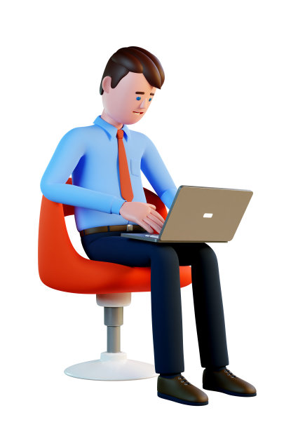 坐在电脑前工作的3d人图片下载