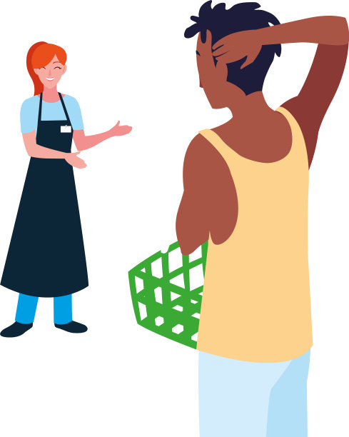 女售货员和顾客拿着篮子图片下载