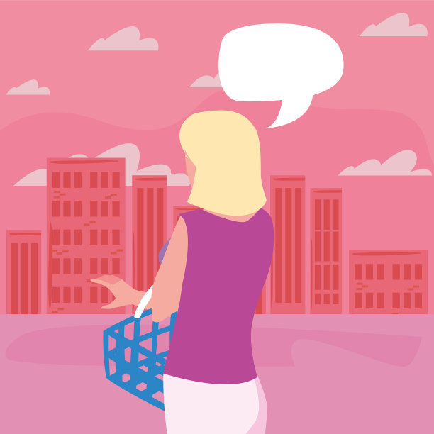 在城市街道上提着篮子的女顾客图片下载