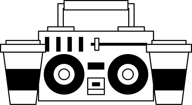 立体声和咖啡杯符号在黑色和白色图片下载