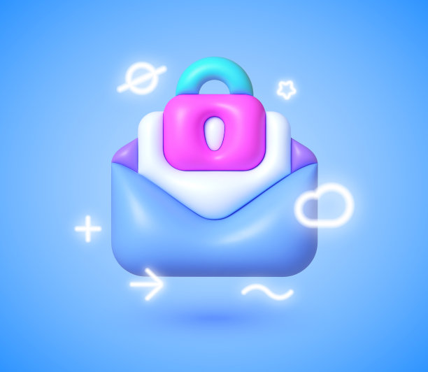 3D霓虹灯图标：网页安全邮件数据保护Web banner 3D矢量图标图片下载