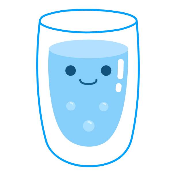 可爱的水贴纸罐子玻璃。多喝水。饮料世界地球健康，玻璃酒瓶，冰升饮料，有趣的贴纸海报，健身饮食，涂鸦卡通整洁的矢量插图图片下载