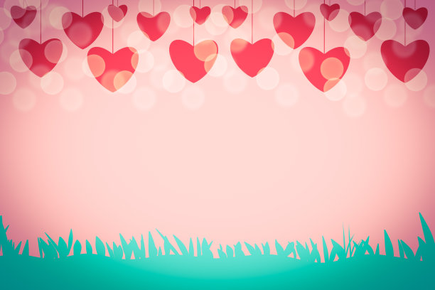 心形插图，卡片和散景背景图片下载