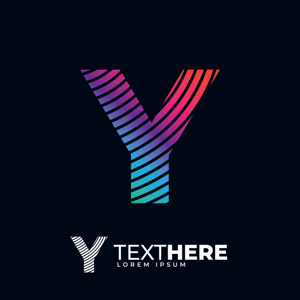 首字母Y多彩现代数字字母字体，彩虹色标志设计，未来主义字体图片下载