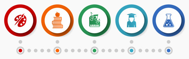 教育概念矢量图标集，现代设计信息图表模板，学校彩色网页按钮收集图片下载