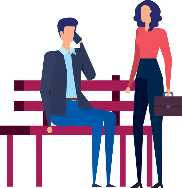 在公园用手机打电话的商务夫妇图片下载