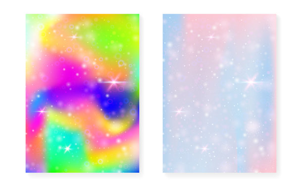 魔法背景与公主彩虹梯度。卡哇伊的独角兽图片下载