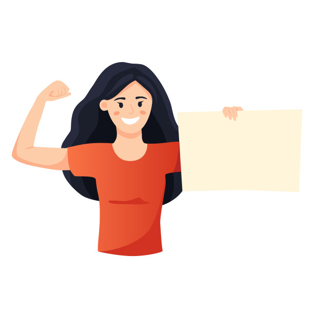 一个年轻的女人拿着一张空白的海报，上面有供发短信的地方。手绘风格矢量时尚插图。图片下载