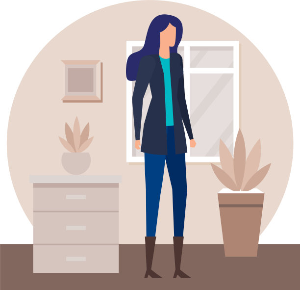 女商人在房子走廊工作图片下载