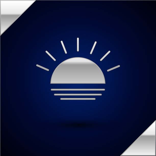 银色日落图标孤立在深蓝色图片下载