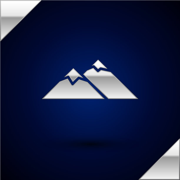 银色的山脉图标孤立在深蓝色图片下载