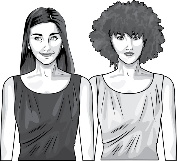 波普艺术美丽的女人微笑的黑色卡通图片下载