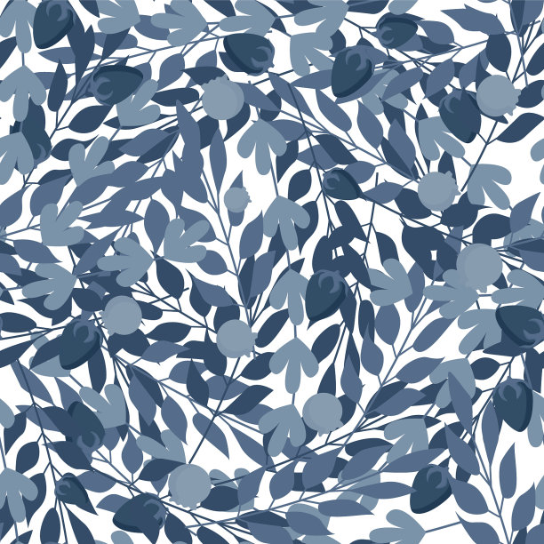 蓝色草本叶子在白色上无缝图案图片下载