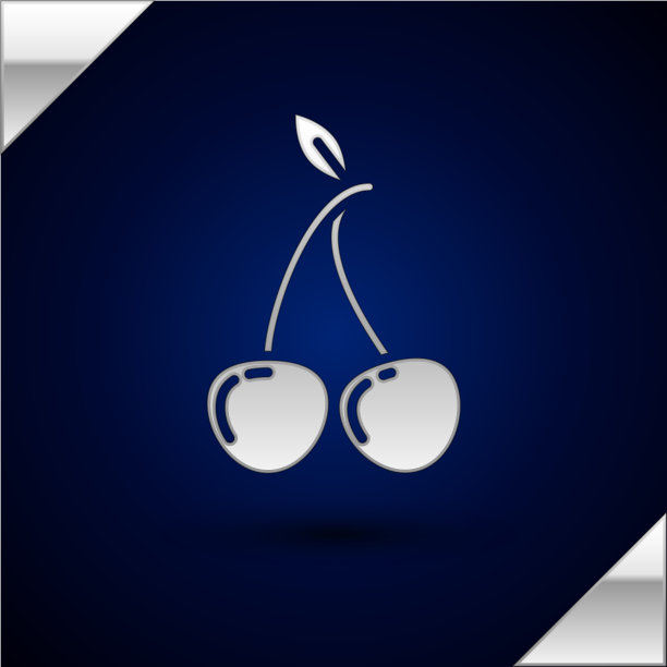 银色樱桃图标孤立在深蓝色图片下载