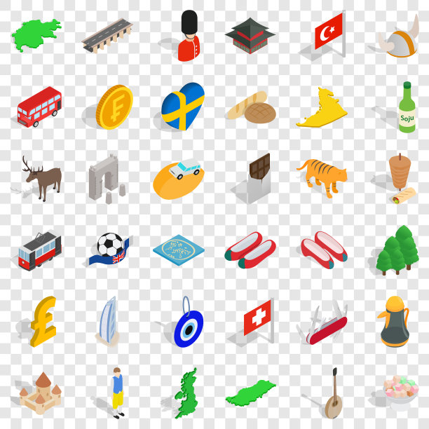 面包店图标设置等距风格图片下载