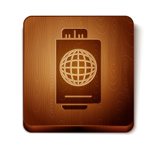 棕色护照，机票图标在白色上图片下载